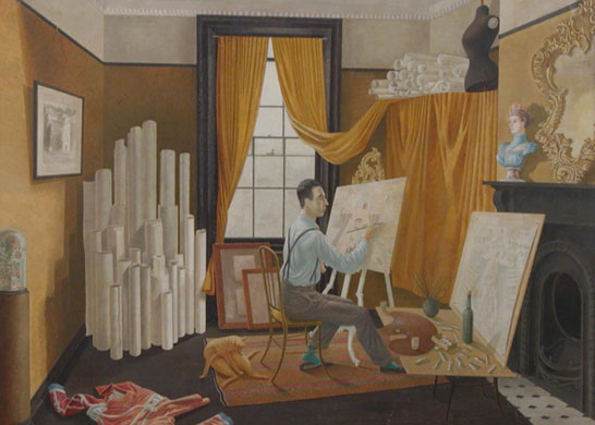 Compton Verney - studios: Edward Bawden Working in His Studio by Eric Ravilious (1929)