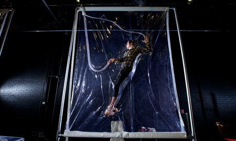 Space cadet ... Chris taking part in training for Lawrence Malstaff's Shrink.