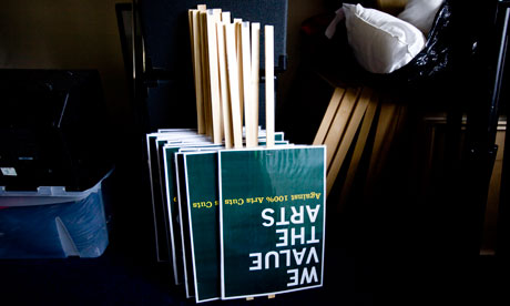 Placards at the offices of Take Art in South Petherton