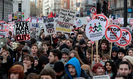 Something is rotten ... British students protest against tuition fees in central London.