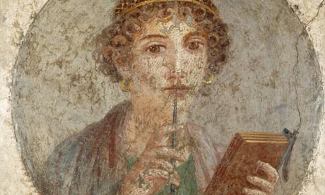 Sappho Holding a Stylus, a fresco painting from Pompeii