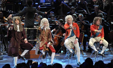 Actors from the CBBC Horrible Histories series perform as the Four Georges at this year's Proms