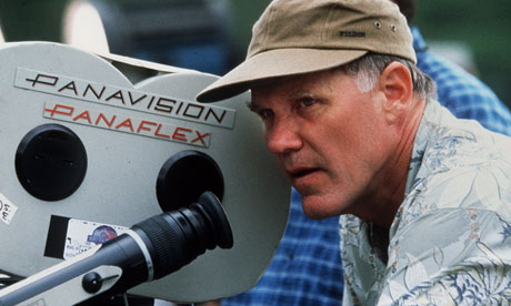 Director Joe Johnston working on the set of Jurassic Park III