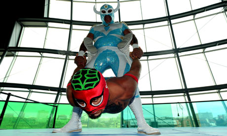 Mexican Wrestling group Lucha Future practise their moves at the Sage Music Centre in Gateshead