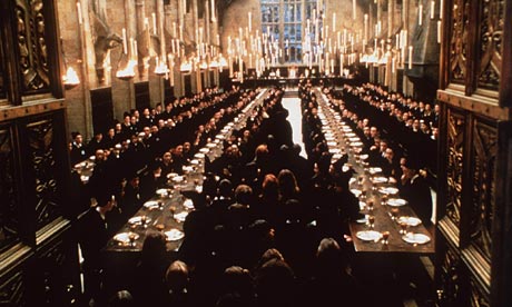 Film still from Harry Potter and the Philosopher's Stone, shwoing the Great Hall at Hogwarts