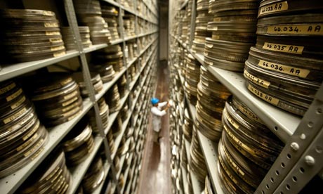 Acetate film reels in the BFI archive in Hertfordshire