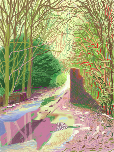 iPad drawing No 2 from David Hockney's The Arrival of Spring in Woldgate, East Yorkshire 2011