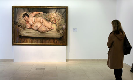 Lucian Freud's Benefits Supervisor Sleeping (1995) on display at Christie's, London.