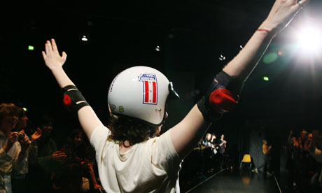 He who dares … Action Hero: Watch Me Fall at last year's Forest Fringe theatre festival.