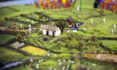 Model of London's Olympic Stadium transformed into rural scene for opening ceremony