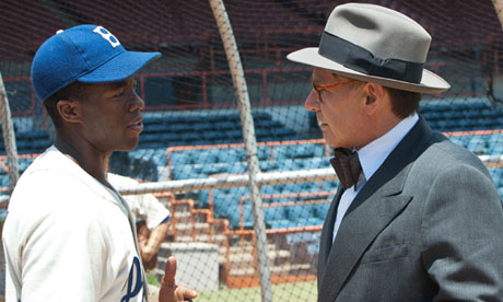 Chadwick Boseman and Harrison Ford in 42
