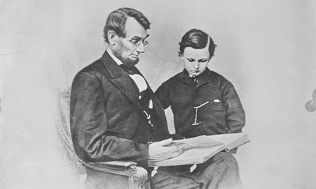 Abraham Lincoln and his son Tad in a photograph by Mathew Brady