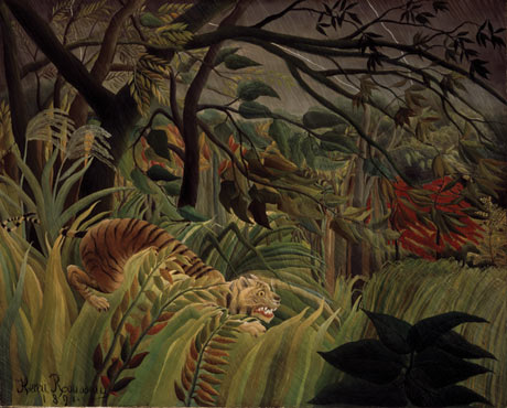 Fierce creature … Henri Rousseau’s Surprised!, or Tiger in a Tropical Storm (1891).