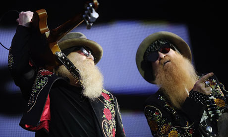 Dusty Hill (L) and Billy Gibbons of ZZ Top perform at the Hellfest Heavy Music festival