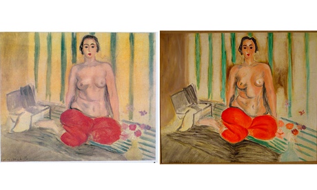 Odalisque in Red Trousers by Henri Matisse (original, left; fake, right)