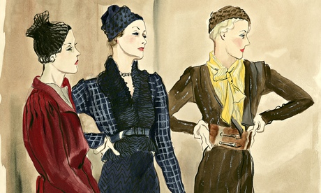 Vogue Illustration of Three Women in Schiaparelli Suits