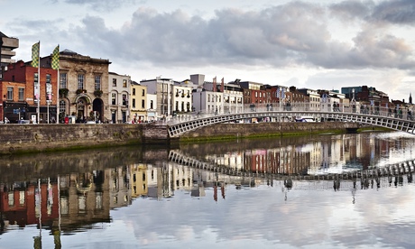 View of half penny bridge, Dublin, Republic of Ireland