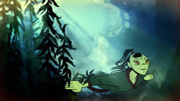 Swimming creature cartoon, one of the idents Hewlett has created for the BBC 