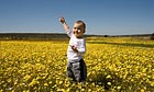 Child in sunny field in spring