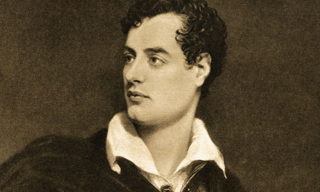 Lord Byron as pictured in a copy of a portrait by by Thomas Phillips