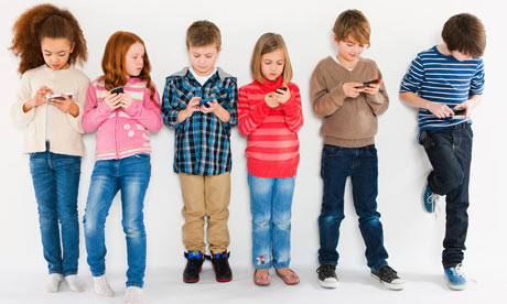 Children using smartphones