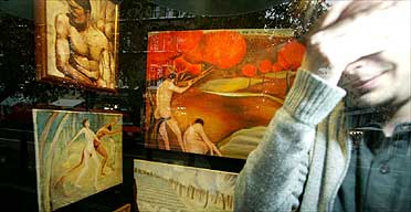 DH Lawrence's paintings on display in a bookshop