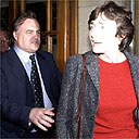 Estelle Morris leaves her office after resigning as education secretary in 2003
