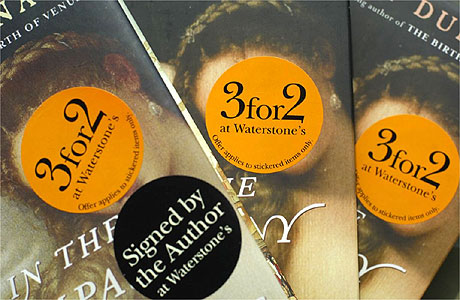 3 for 2 discount stickers at Waterstones