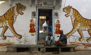 India painted tiger doorway
