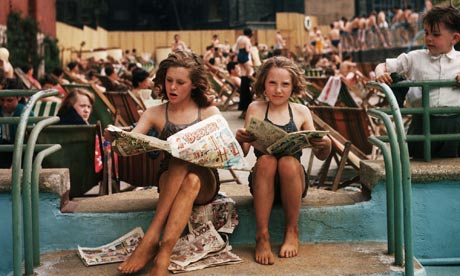 Girls Reading Comics at Open Air Pool, London