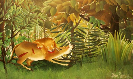The Hungry Lion Throws Itself on the Antelope by Henri Rousseau