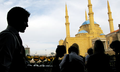 A tray of drinks at a Beirut cafe