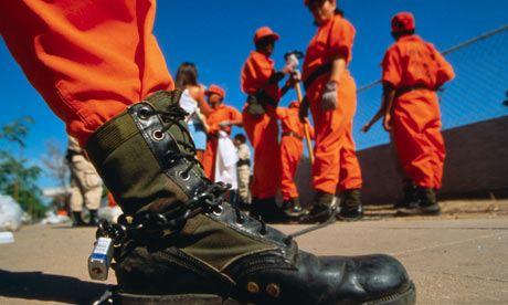 Female Showing Chained Boot in Chain Gang