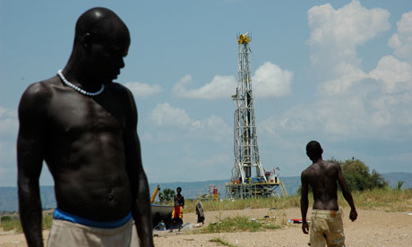 Fishermen near an oil rig Uganda