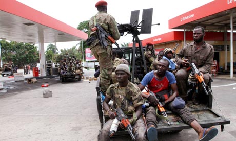 FRCI soldiers, Ivory Coast at a petrol station 