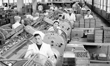 Female workers at a chocolate factory in 1954
