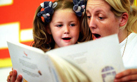 Mother and daughter reading aloud
