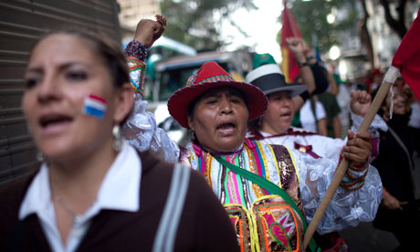 People demonstrate in favour of small-scale sustainable agriculture at the Rio+20 summit in Brazil