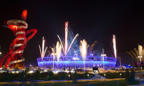 The Olympic stadium during a rehearsal for the opening ceremony