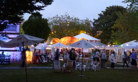 The Edinburgh International Book festival site at night