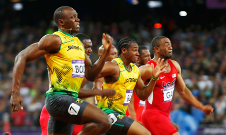 In the fast lane … Usain Bolt wins the men's 100m final at the London 2012 Olympics.