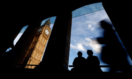 Couple in shadows in sight of Big Ben