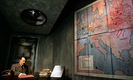 A wax model of Adolf Hitler during the final days in the Führerbunker at Madame Tussauds