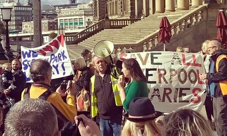 Cathy Cassidy leads a protest against the closure of Liverpool's libraries