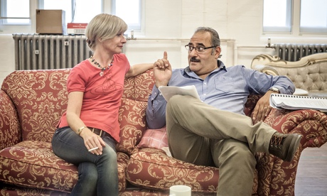 Jane Horrocks (Ella Khan) and Ayub Khan-Din (George Khan) in rehearsals for East Is East at Trafalga