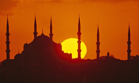 Blue mosque during sunset Istanbul Turkey