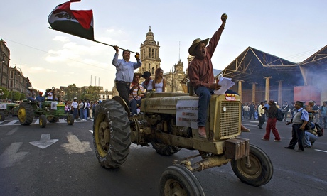 'Up for sale' … farmers in Mexico City take part in a rally against the North American Free Trade Ag