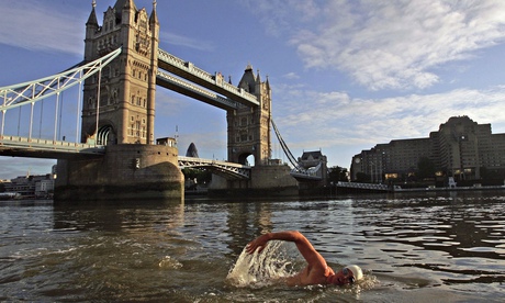 Man swimming in the River Thames