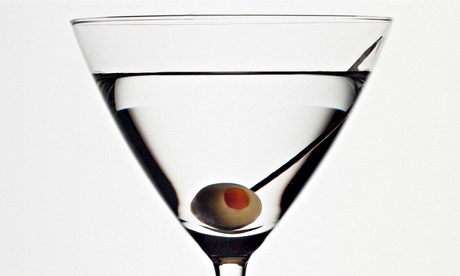 Martini in glass with green olive. Image shot 2009. Exact date unknown.