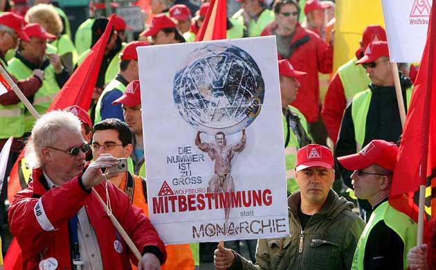 Volkswagen employees demonstrate  